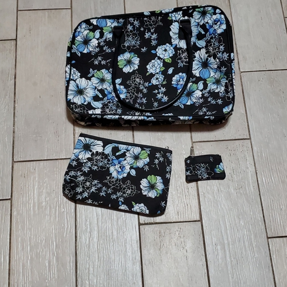 3 Piece Black Canvas Set with Floral Design